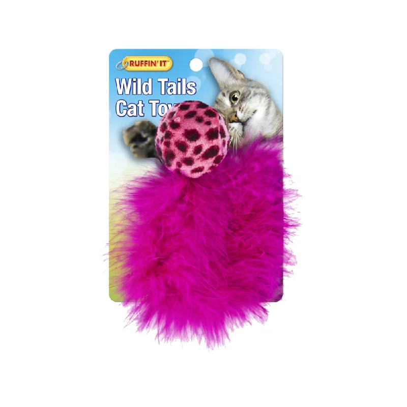 Raised cat food dish-Westminster Pet 7N32027 Ruffin' It Assorted Pet Cat Toy Ball Feather Tail