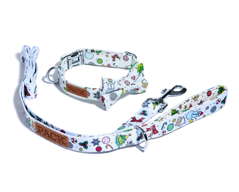 Compact pet agility kit-Winter Wonderland II Leash + Bowtie Collar