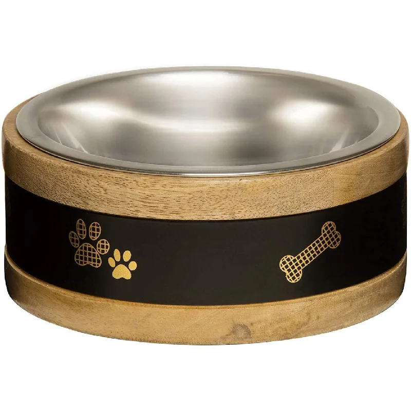 Long-lasting pet tie-out-Wooden Ring Dog Bowl