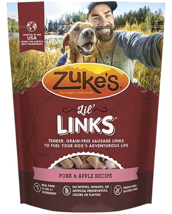 Faux-fur pet nest-Zukes Lil' Links Grain Free Pork and Apple Recipe for Dogs (6-oz)