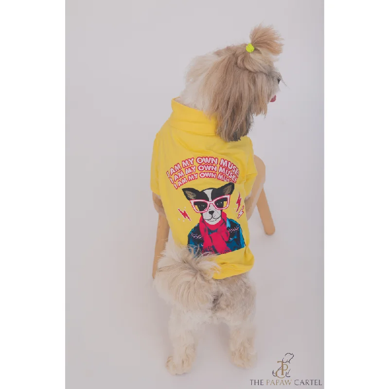 Shiny cat walking harness-The Papaw Cartel I AM My Own Muse Turtle Neck Tshirt for Dogs (Yellow)