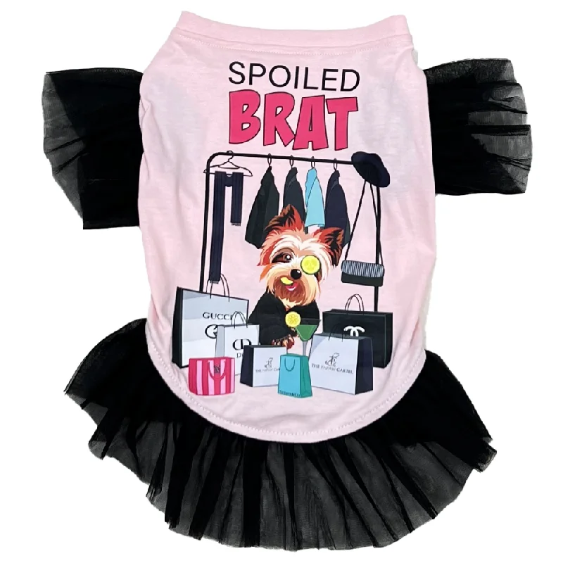 Cotton pet treat bag-The Papaw Cartel Spolied Brat Frilled Tshirt Dress for Dogs (Pink)